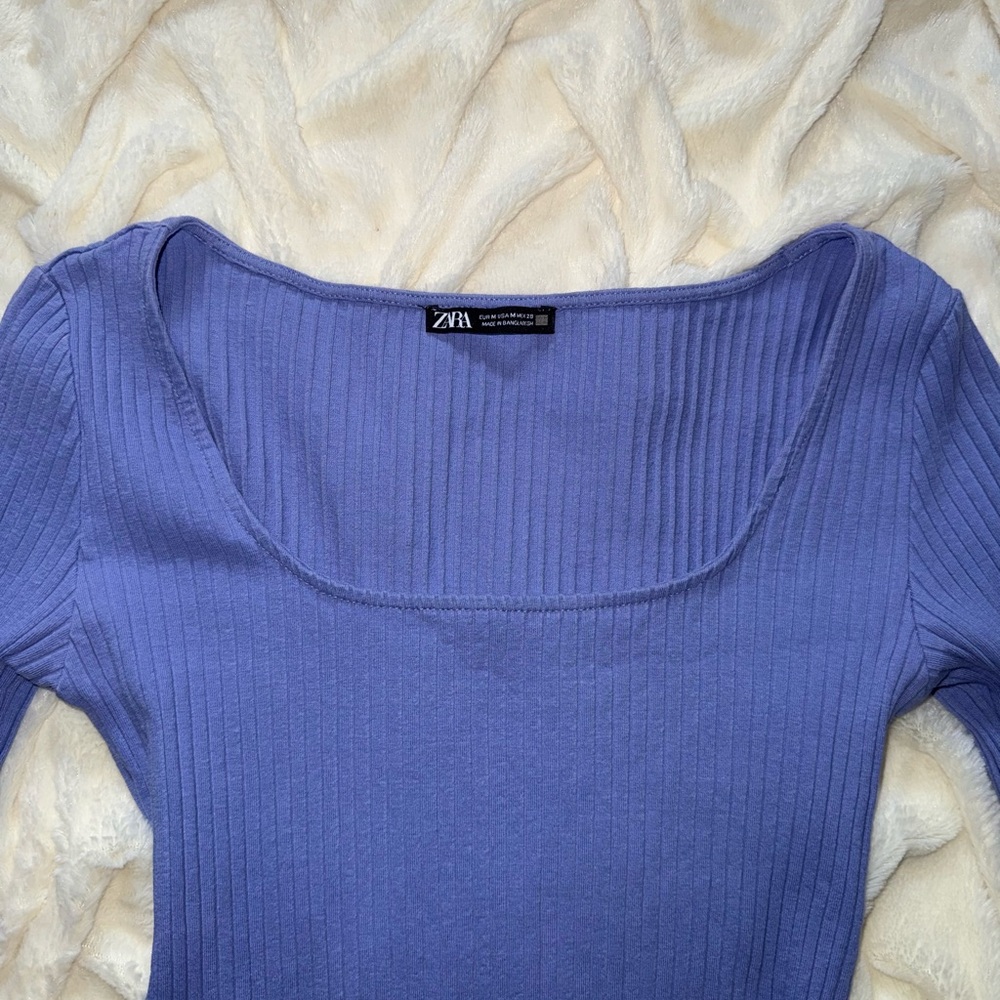 Zara Blue Ribbed Bodysuit - Picture 2 of 4